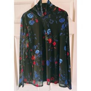 Floral design mock turtle neck shirt